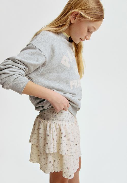H&M - Patterned tiered skirt - cream/floral