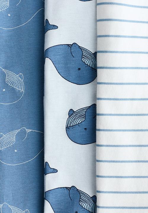 H&M - 3-Pack short sleepsuits - dusty blue/whales