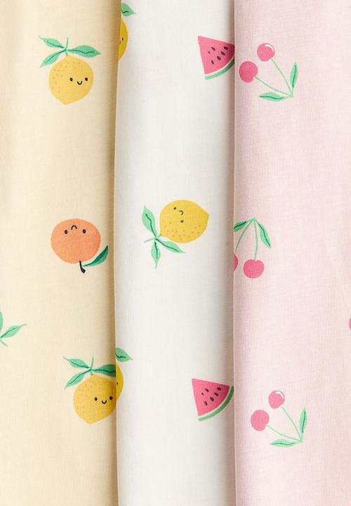 H&M - 3-pack short cotton sleepsuits - light pink/cherries