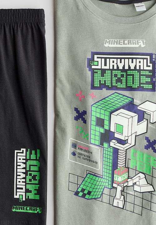 H&M - Printed cotton pyjamas - light khaki green/minecraft
