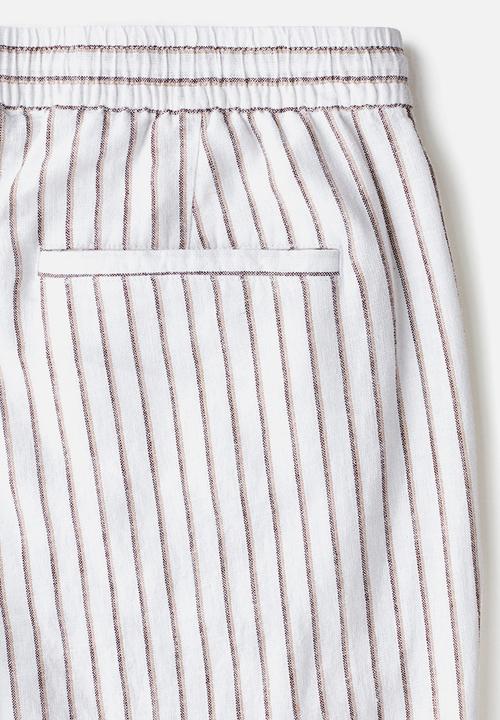 H&M - Relaxed fit linen-blend trousers - white/striped