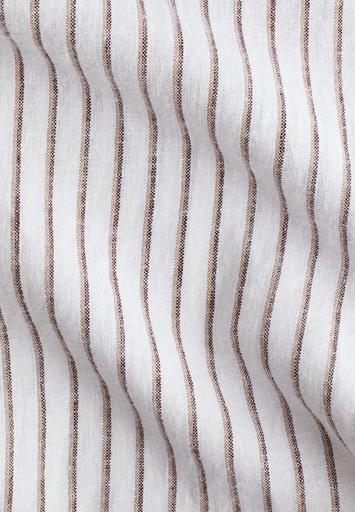 H&M - Relaxed fit linen-blend trousers - white/striped