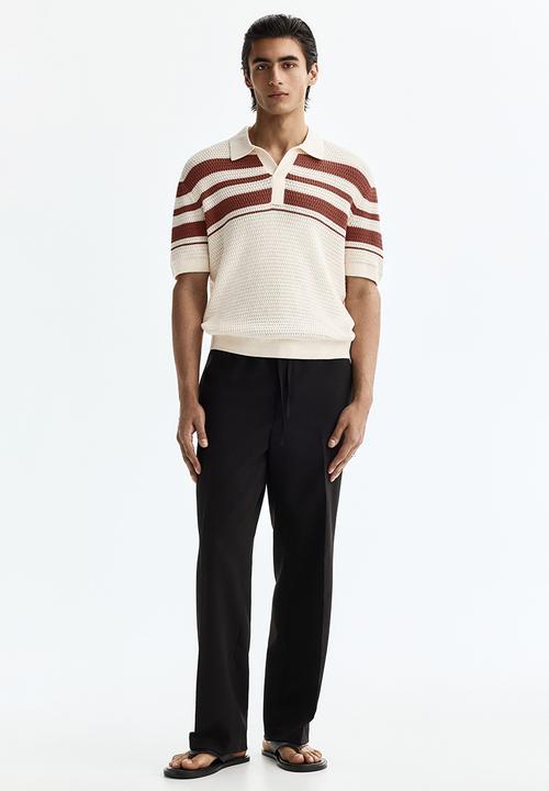 H&M - Regular fit pointelle-knit polo shirt - cream/colour block
