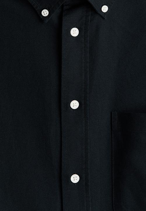 H&M - Relaxed fit short-sleeved oxford shirt - black