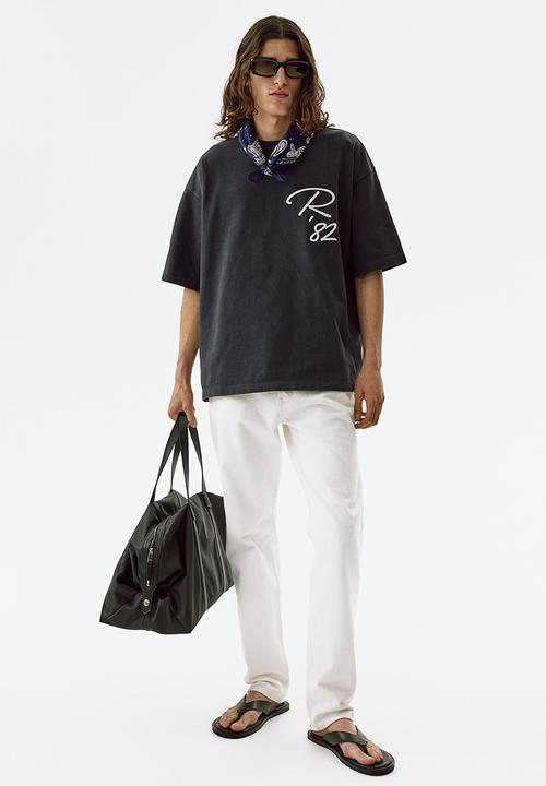 H&M - Oversized fit printed cotton t-shirt - black/racing