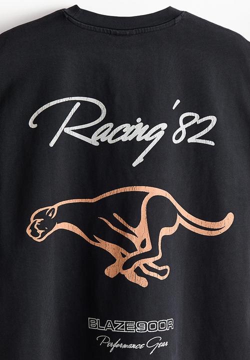 H&M - Oversized fit printed cotton t-shirt - black/racing
