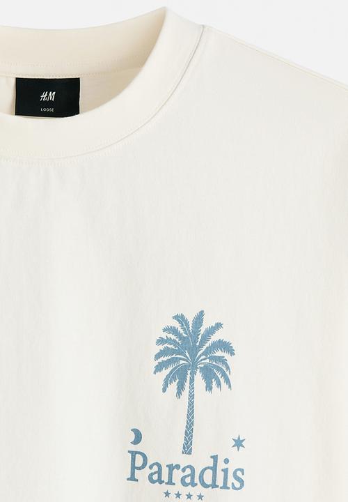H&M - Relaxed fit printed cotton t-shirt - cream/paradis