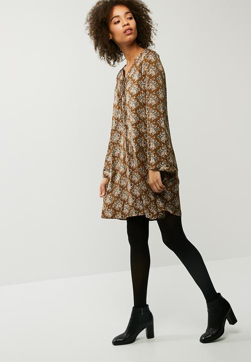 Glamorous - Tie Front Teal Print Dress