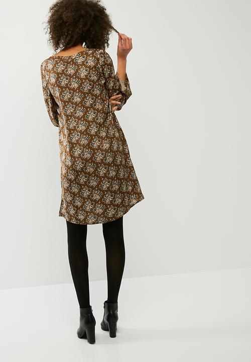 Glamorous - Tie Front Teal Print Dress