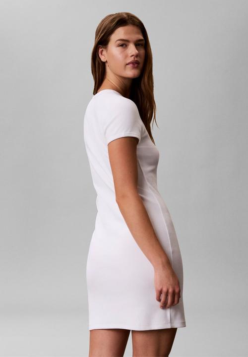 Calvin Klein - Short sleeve monologo baby rib mini dress - bright white