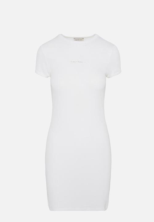 Calvin Klein - Short sleeve monologo baby rib mini dress - bright white
