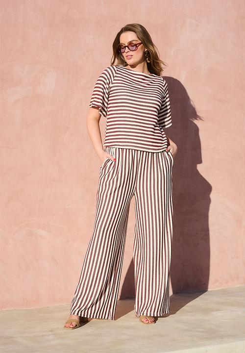 Me&B - Plus Stripe Knit Pant - Chocmilk