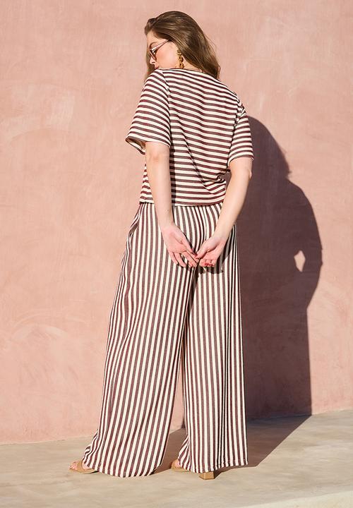 Me&B - Plus Stripe Knit Pant - Chocmilk
