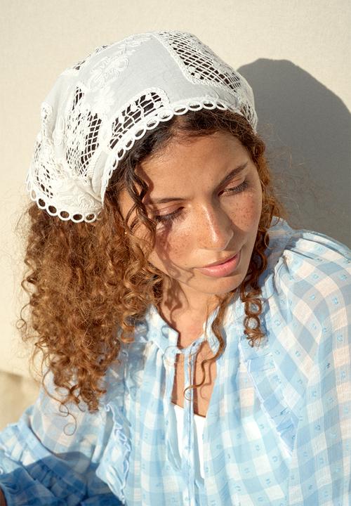Me&B - Frill Neck Check Shirt - Ice Blue