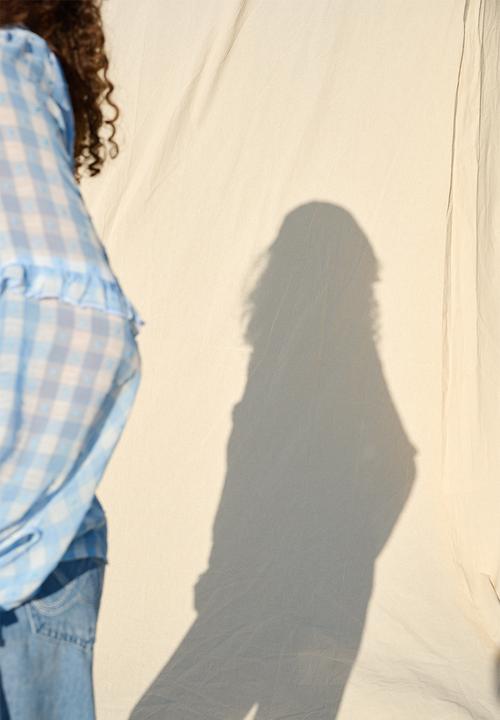 Me&B - Frill Neck Check Shirt - Ice Blue