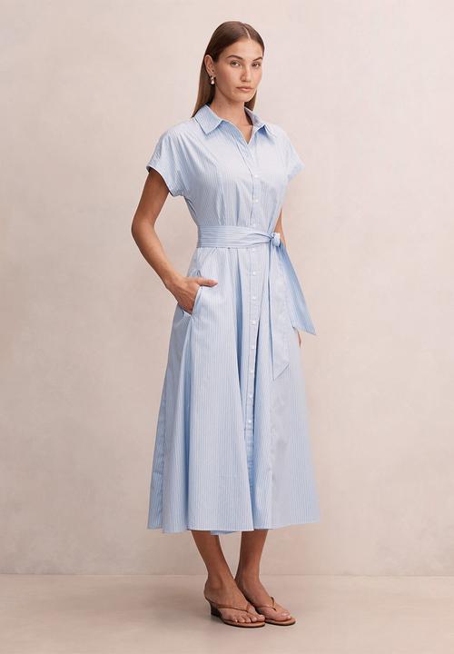 Forever New - Mina stripe shirt midi dress in blue stripe