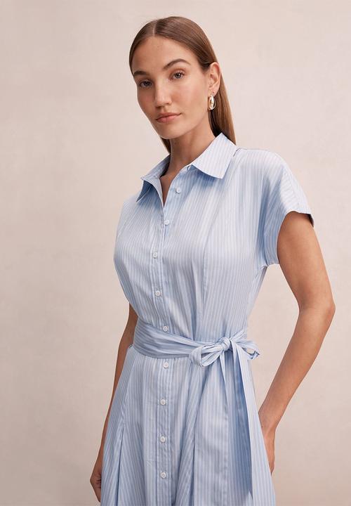 Forever New - Mina stripe shirt midi dress in blue stripe