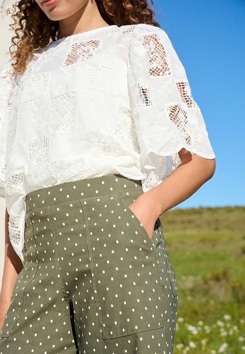 Me&B - Plus Bengaline Wide Leg Crop Pant - Green