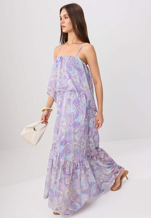 Trendyol - Abstract Print Lined Chiffon Midi Dress - Multicolour