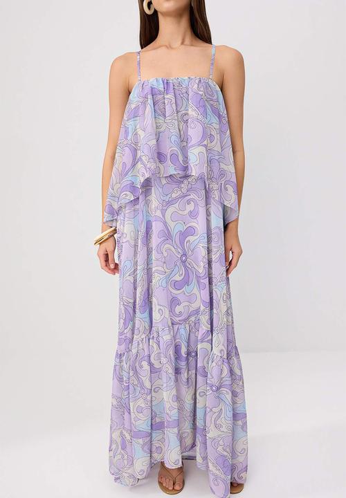 Trendyol - Abstract Print Lined Chiffon Midi Dress - Multicolour