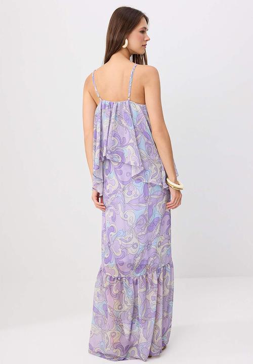 Trendyol - Abstract Print Lined Chiffon Midi Dress - Multicolour