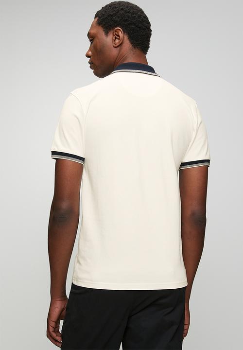 POLO - Mens tipped pique short sleeve golfer - white