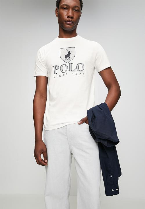 POLO - Mens crew neck printed short sleeve tee - white