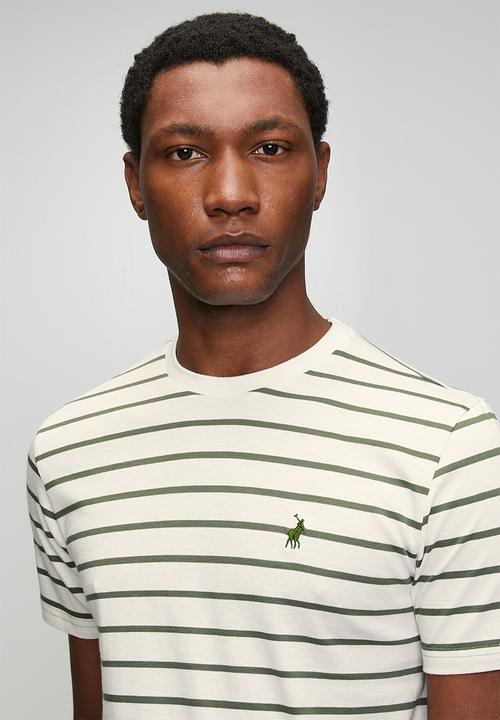 POLO - Mens crew neck stripe y/d  short sleeve tee - khaki