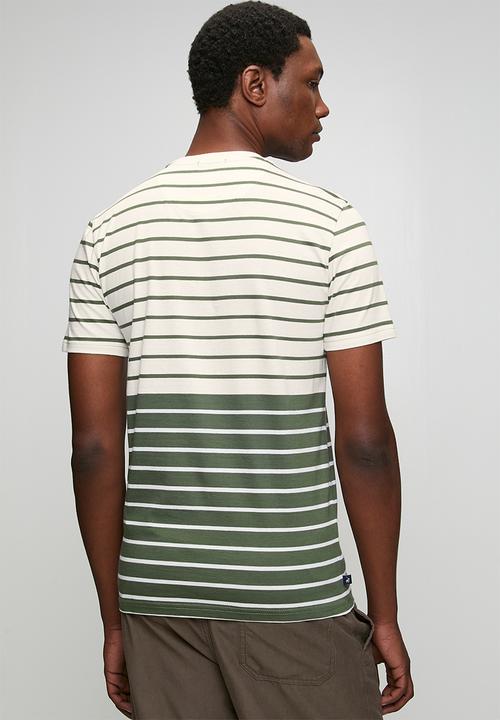 POLO - Mens crew neck stripe y/d  short sleeve tee - khaki