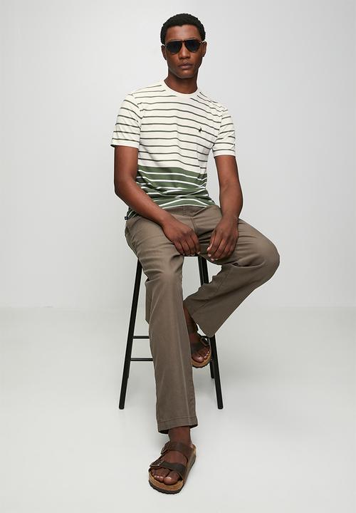 POLO - Mens crew neck stripe y/d  short sleeve tee - khaki