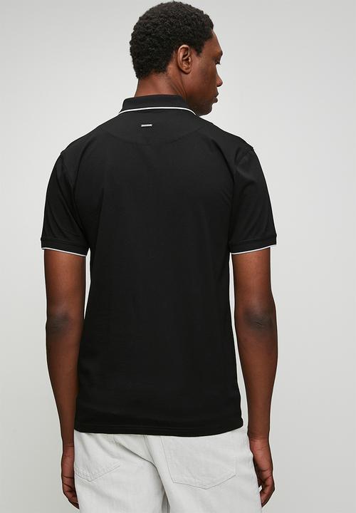 POLO - Mens plain dm tipped zip short sleeve golfer - black