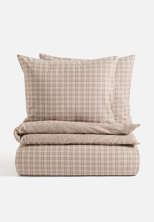 H&M - Flannel double/king duvet cover set - light mole/checked