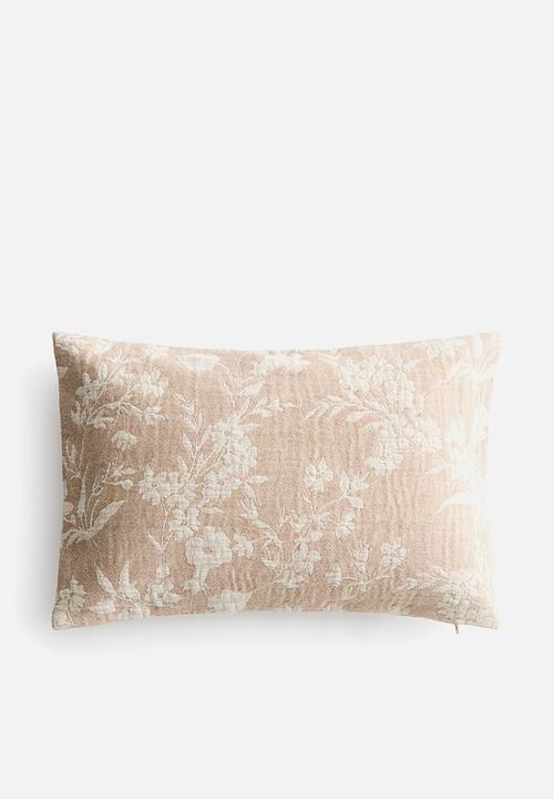 H&M - Jacquard-weave cushion cover - light beige/floral