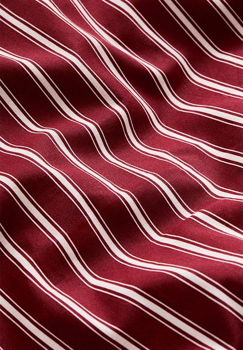 H&M - Striped cotton double/king duvet cover set - dark red/striped