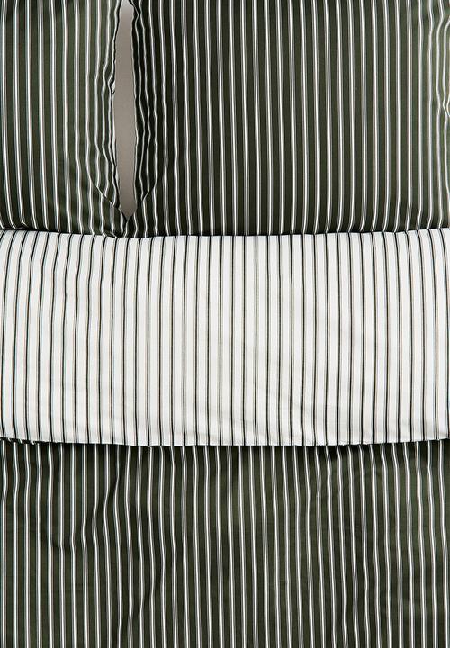 H&M - Striped cotton double/king duvet cover set - dark green/striped