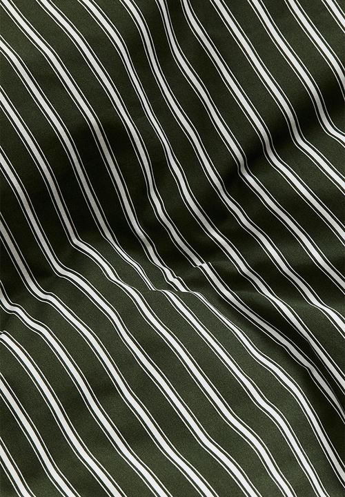 H&M - Striped cotton double/king duvet cover set - dark green/striped