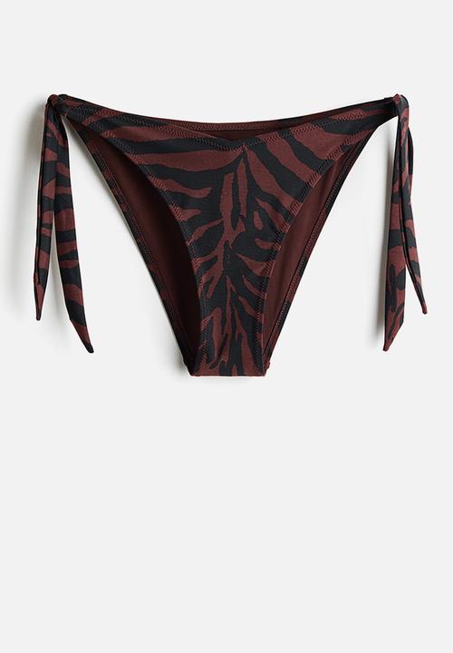 H&M - Tie tanga bikini bottoms - dark brown/zebra print