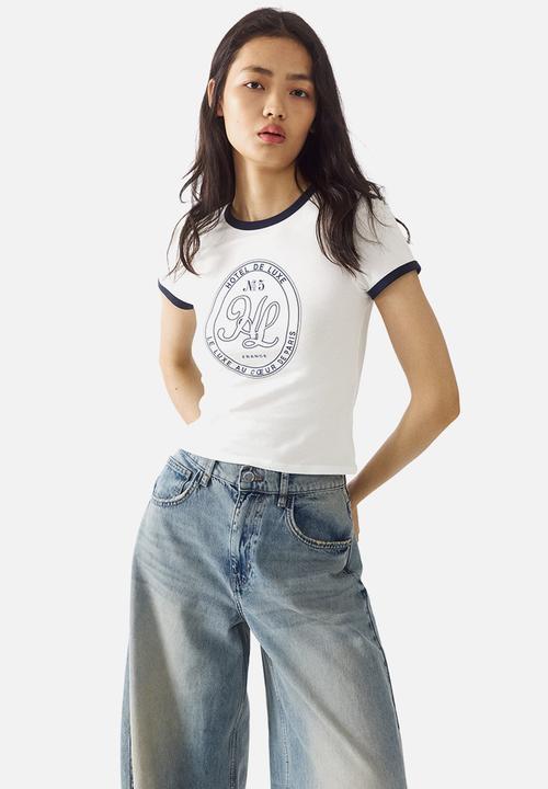 H&M - Fitted cotton t-shirt - cream/hl