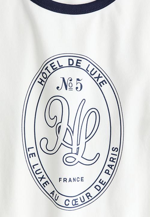 H&M - Fitted cotton t-shirt - cream/hl