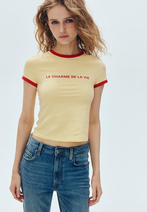 H&M - Fitted cotton t-shirt - light yellow/le charme