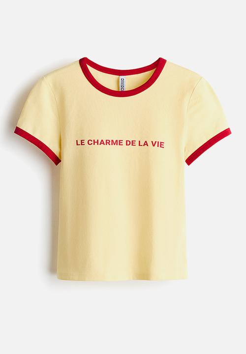 H&M - Fitted cotton t-shirt - light yellow/le charme