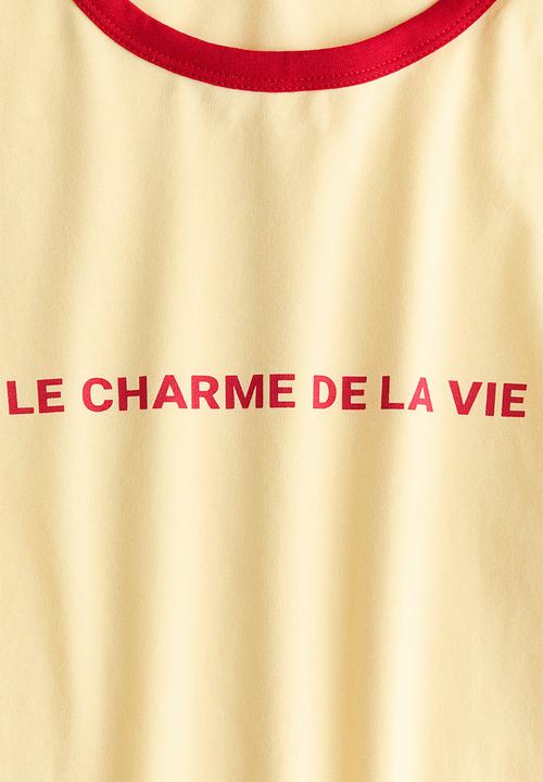 H&M - Fitted cotton t-shirt - light yellow/le charme