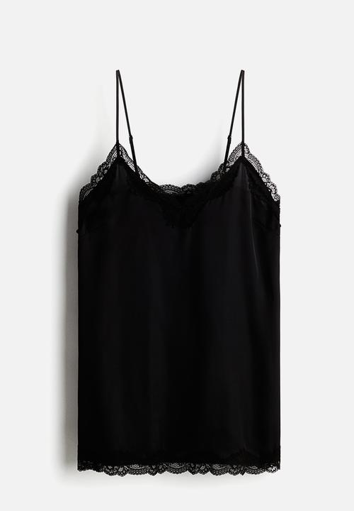 H&M - Lace-trimmed satin nightslip - black