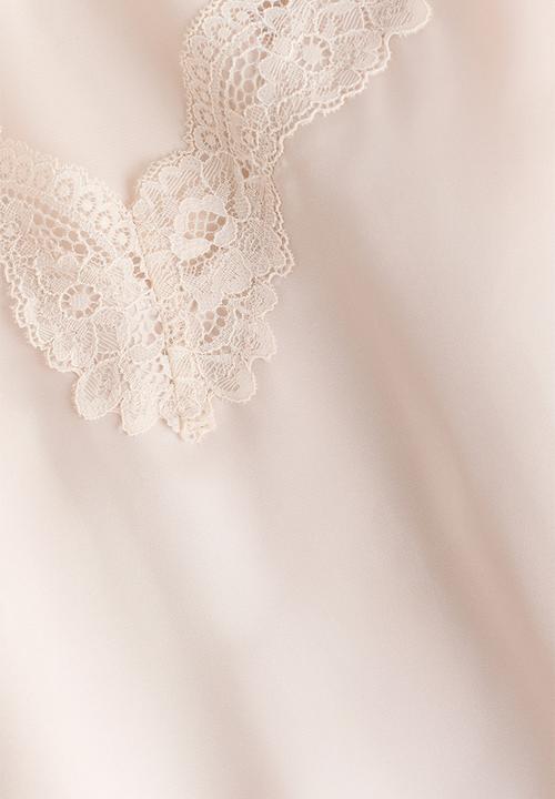 H&M - Lace-trimmed satin nightslip - light beige