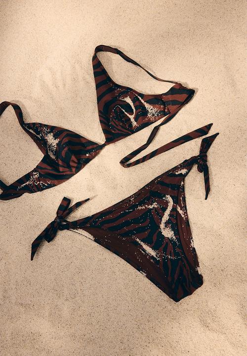 H&M - Padded triangle bikini top - dark brown/zebra print