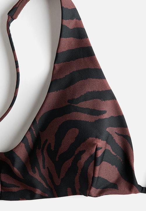 H&M - Padded triangle bikini top - dark brown/zebra print
