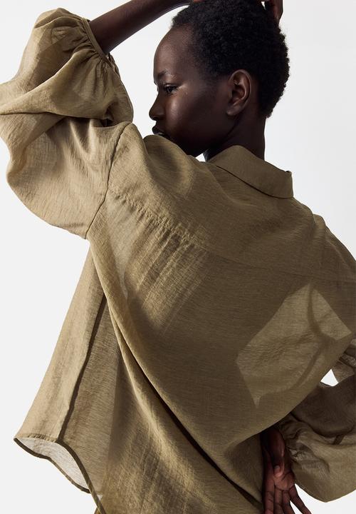 H&M - Linen-blend blouse - khaki green