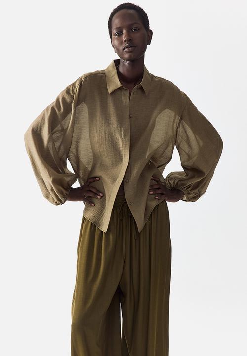 H&M - Linen-blend blouse - khaki green