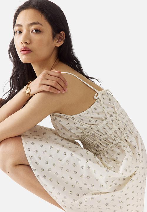 H&M - Tie-strap cotton dress - cream/floral