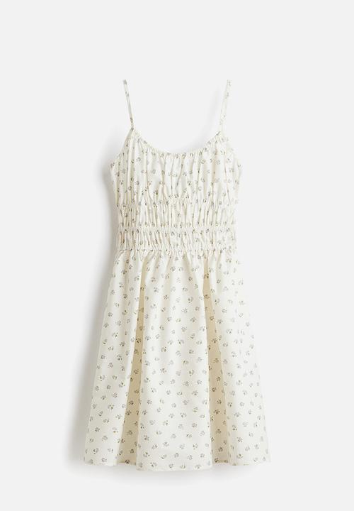 H&M - Tie-strap cotton dress - cream/floral